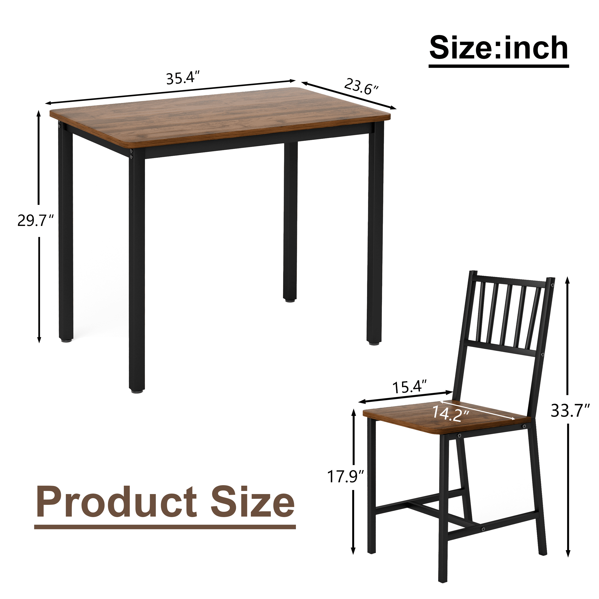 Aukfa 3 Piece Dining Table Set for 2, Space-Saving Kitchen Table Set with 2 Chair & Steel Frame for Small Spaces,Black