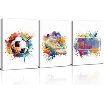 Watercolour Football Posters for Children's Room Boy, Football Wall Pictures with Unframe, Children's Football Pictures for Boys' Room, Sports Picture for Bedroom, Teenager, Living Room, Canvas,