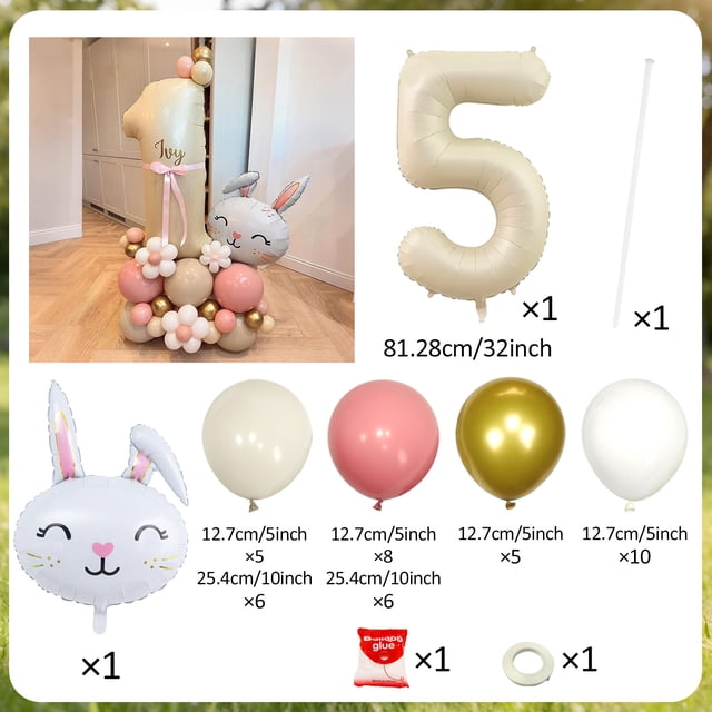 Rabbit Balloon Set Milk White Number 0-9 Balloon for Birthday Party Shower Anniversary Decoration Balloon Jungle Rabbit Balloon