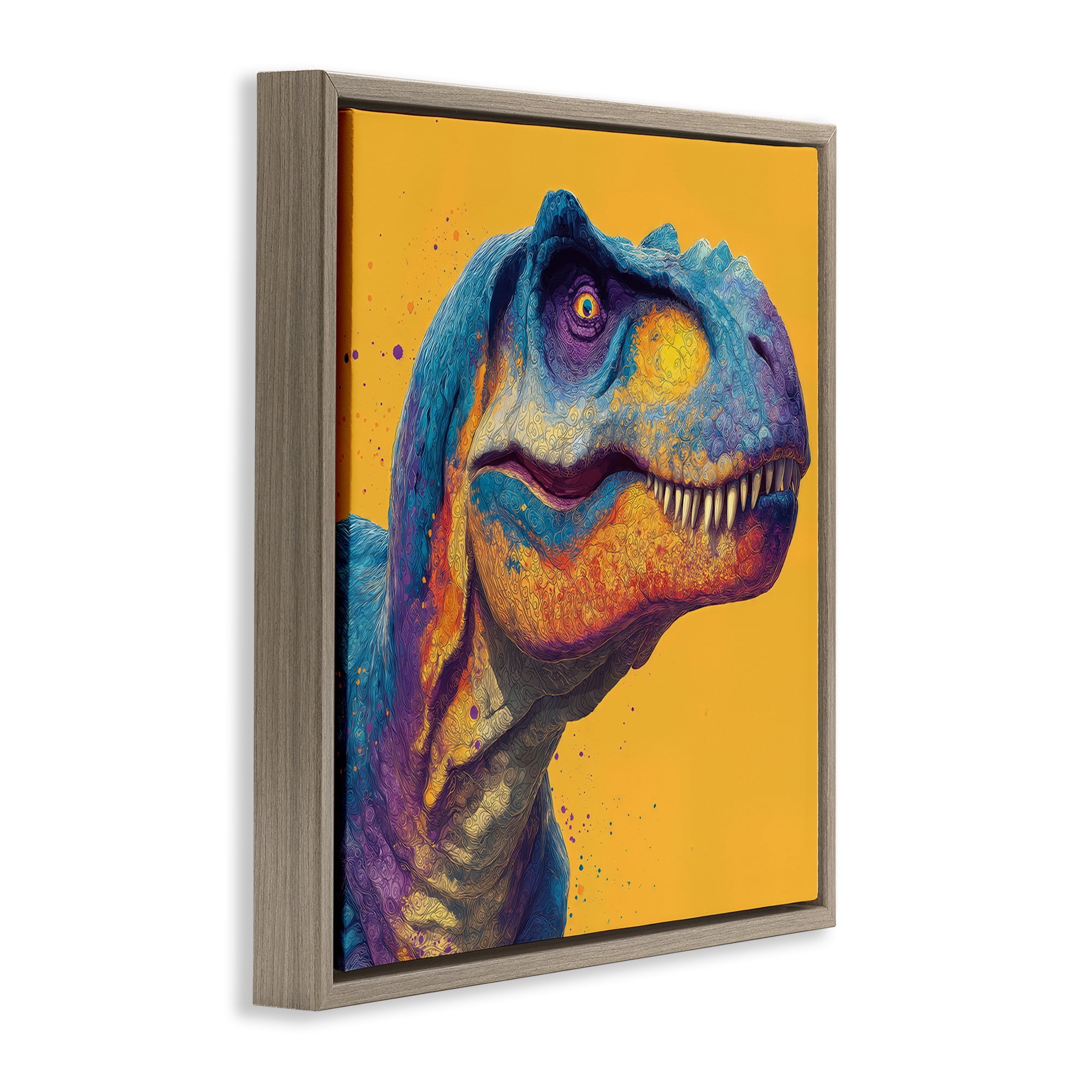 Stupell Industries Vibrant T-Rex Portrait Brown Framed Floater Canvas Wall Art, design by Wumples