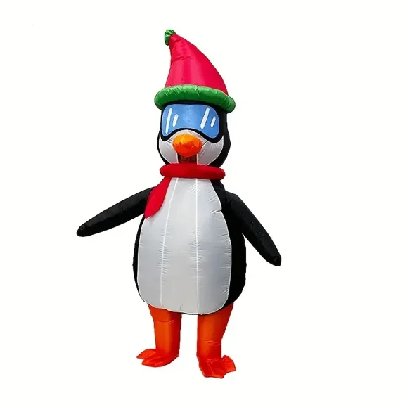 Christmas Cosplay Dress Up Penguin Inflatable Costume Christmas Theme Party Inflatable Costume Holiday Party Performance Props,Height 59"–74.8",Penguin