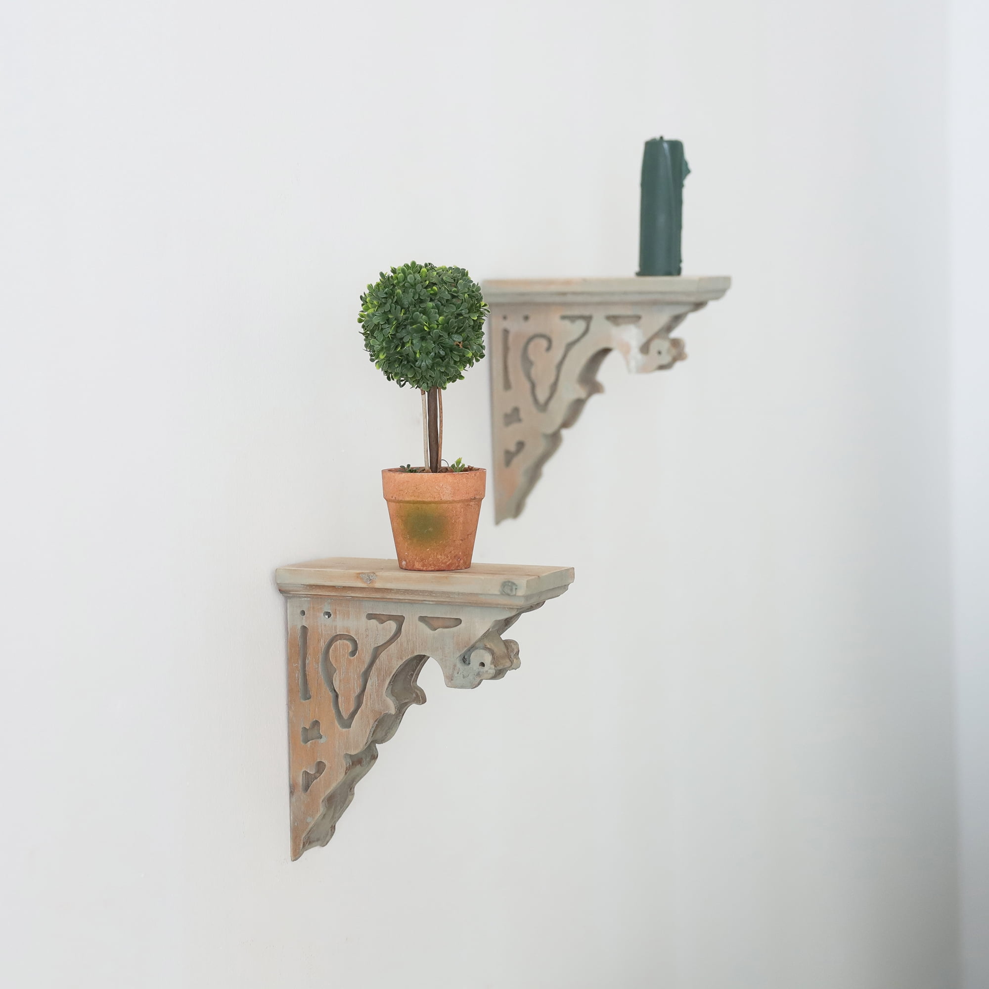 Wood Corbels Sets of 2 Wooden Shelf Brackets Corbels for Shelf Shabby Wood Corbel Brackets Vintage Style, 3.1" x 7.2" x 7.8"