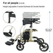 WalkMate 2 in 1 Rollator Transport Chair, 10'' Wheels Medical Rollator for Seniors with Paded Seat Backrest, Adjustable Handle and Detachable Footrests, Gold