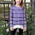 thumbnail image 2 of AINIYS Girls Crewneck Pullover Long Sleeve Loose Soft Swing T-Shirt Fashion Irregular Striped Hem Lace Sweatshirt Purple 6-7Years, 2 of 5