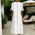 thumbnail image 4 of Edvintorg Women's Summer Dresses Striped Boho Crew Neck Cold Shoulder Loose Fit Casual Long Dress with Pockets Sundresses for Women White M, 4 of 5
