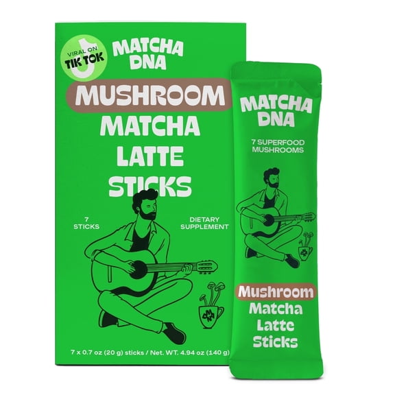MatchaDNA Matcha Tea Mushroom Latte Blend Sticks 7 Count Box