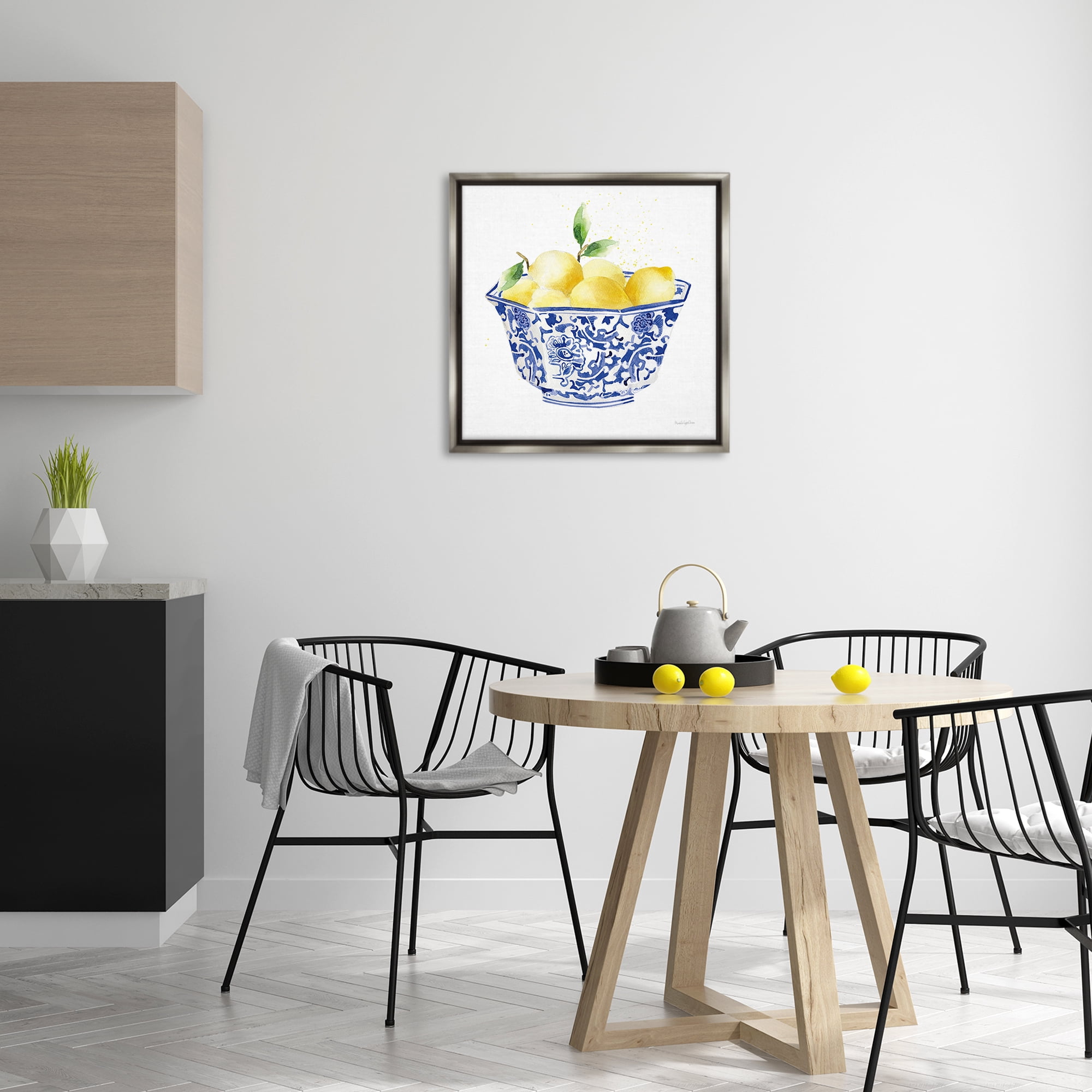 Stupell Industries Elegant Bowl of Lemons Food & Beverage Painting Gray Floater Framed Canvas Art Print Wall Art, 25 x 25