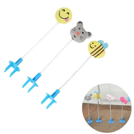 Feelers Cat Teaser Wand, Wire Spring Cat Toy fixed on scratching board Interactive Cat Tease Toys, 3 Packs