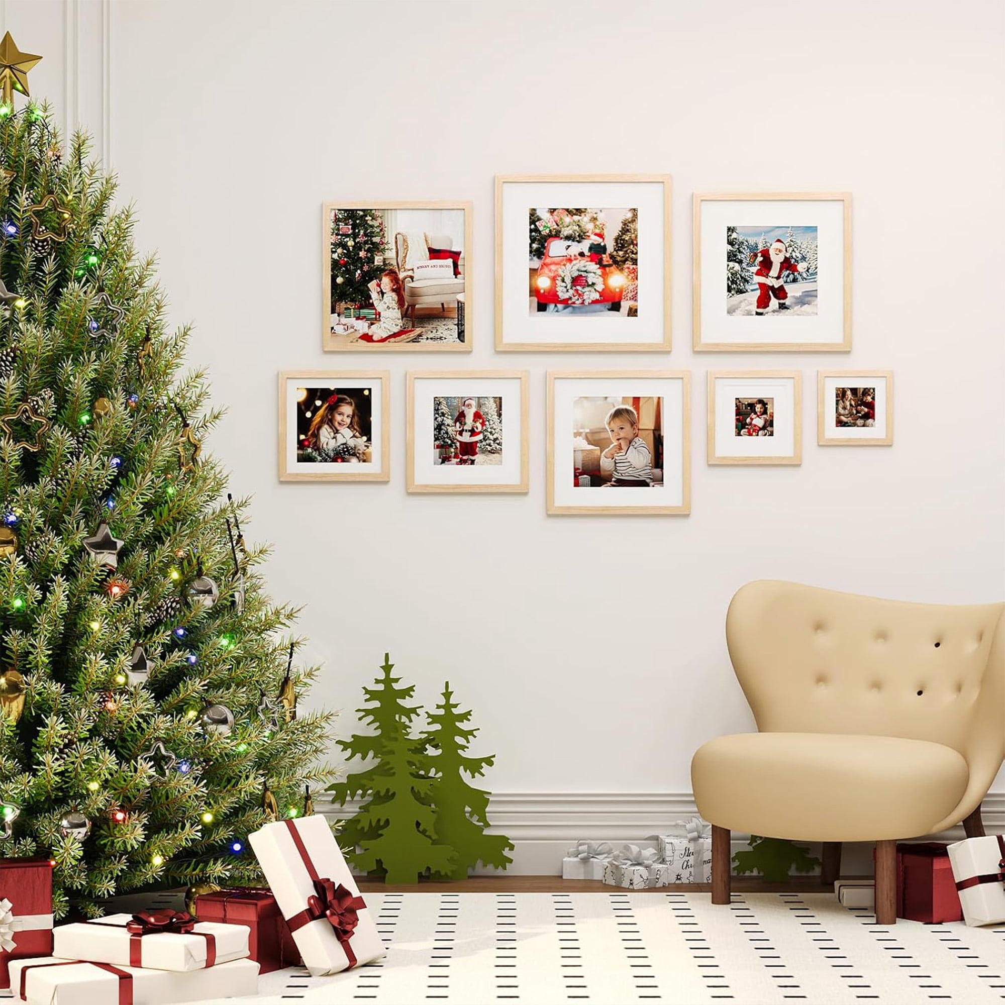 6x6 Picture Frame, Display 3.5x3.5 Picture with Mat or 6 x 6 Without Mat, Square Wood Photo Frame for Wall Mount and Tabletop Display