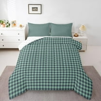 Homewish Green Checkerboard Queen Comforter Set,Geometric Plaid Grid Bedding Sets,Modern Minimalism Artistic Bedding Comforter Set For Kids,Breathable Home Decor Reversible,3pcs