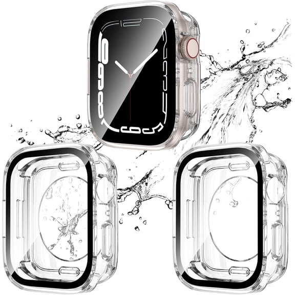 XiHAMA 2 Pack 2 in 1 Waterproof Case Compatible with Apple watch Series SE SE 6 5 4 Straight Edge PC Front & Back Bumper with Tempered Glass Screen Protector 360 Protective Cover