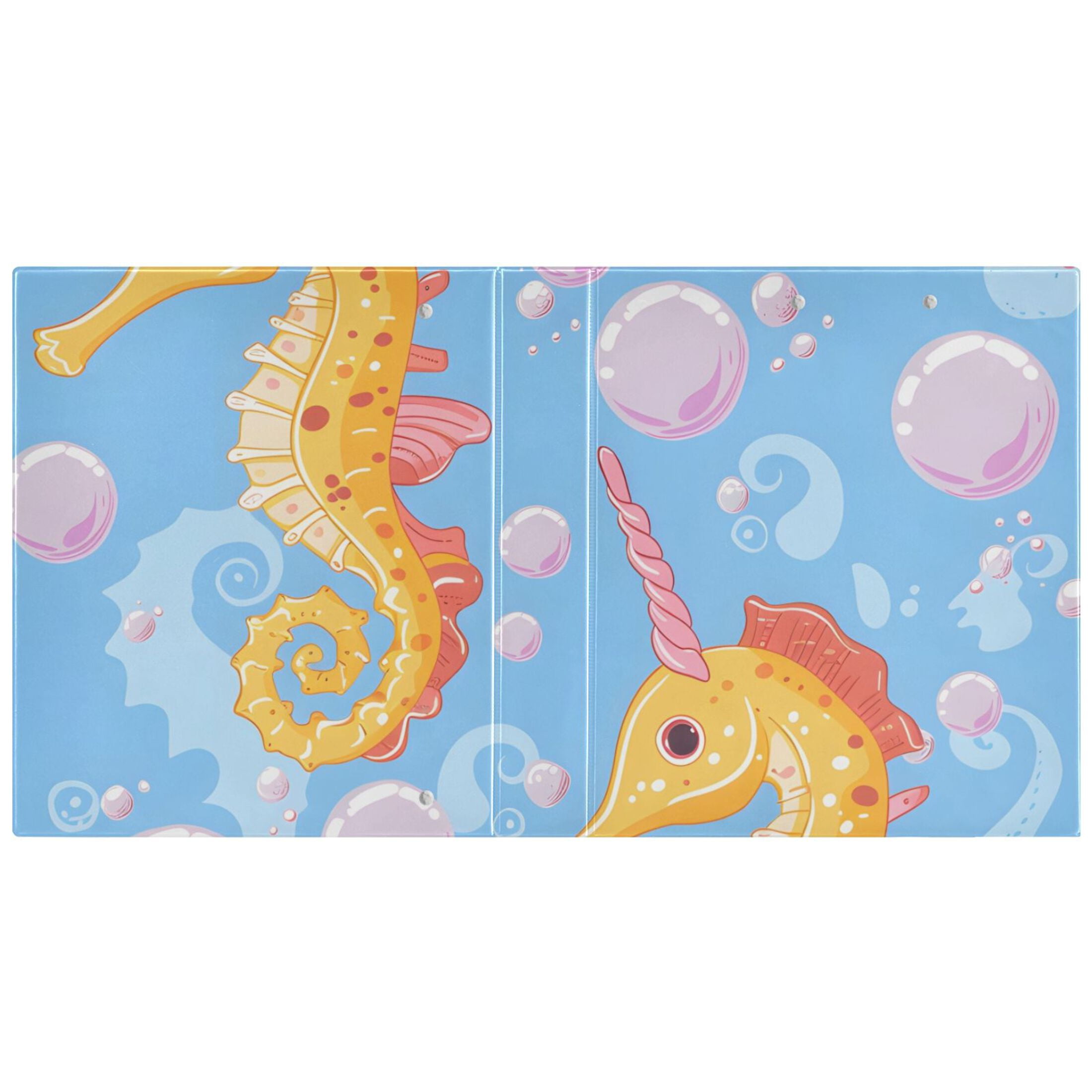Seahorse and Bubble 3 Ring Binders 1.5 inch Hardcover File Folders with Interior Pockets A4 Size Organizer for School Office Hospital