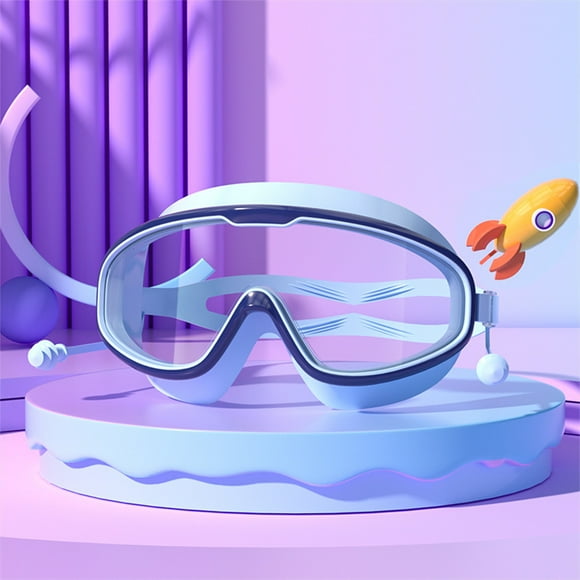Gafas de natación Marco grande HD antiempaña, protección impermeable para los ojos • Lentes inquebrantables • Sellado de silicona suave • Correa ajustable • Azul • Equipo para piscina