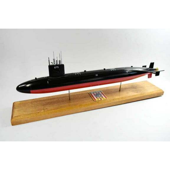 USS Bluefish SSN-675 Submarine Model, US Navy, Scale Model, Mahogany, Sturgeon Class