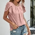 thumbnail image 5 of Summer Savings Clearance 2024! TAGOLD Summer Short Sleeve Tops for Womens Women's Fashion Short Sleeves Round Neck Solid Color Loose Tops Blouse Knitted Sweater Hot Pink M, 5 of 6