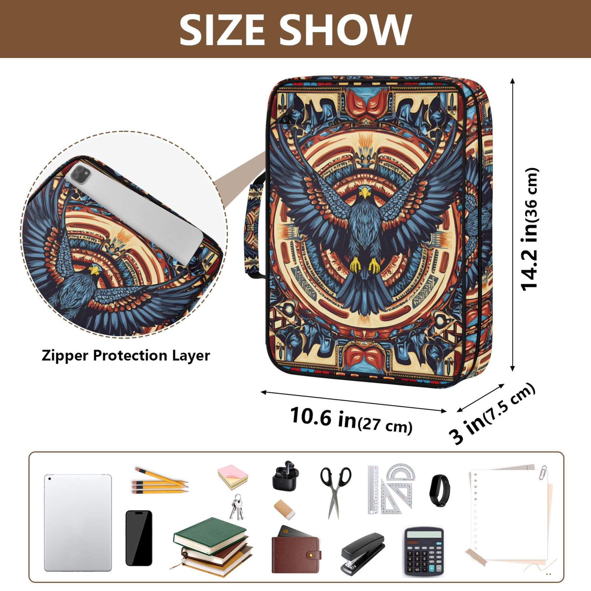 FORMRS Accordion File Folder A4 Size 7-Pocket Expanding Document Organizer Bag with 3 Ring Binder, Blue Geometric Eagle