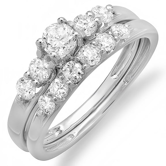Dazzlingrock Collection 1.00 Carat (ctw) 10k Round Diamond Bridal 5 Stone Engagement Ring Wedding Set, White Gold, Size 7