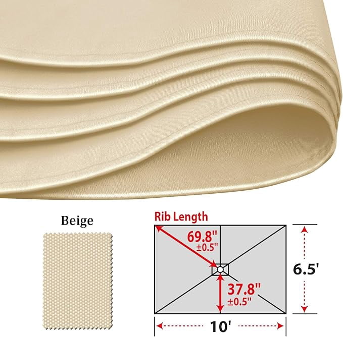 SOLAXO 6-Rib 10'x6.5' Solar Patio Umbrella Replacement Canopy cover for Outdoor