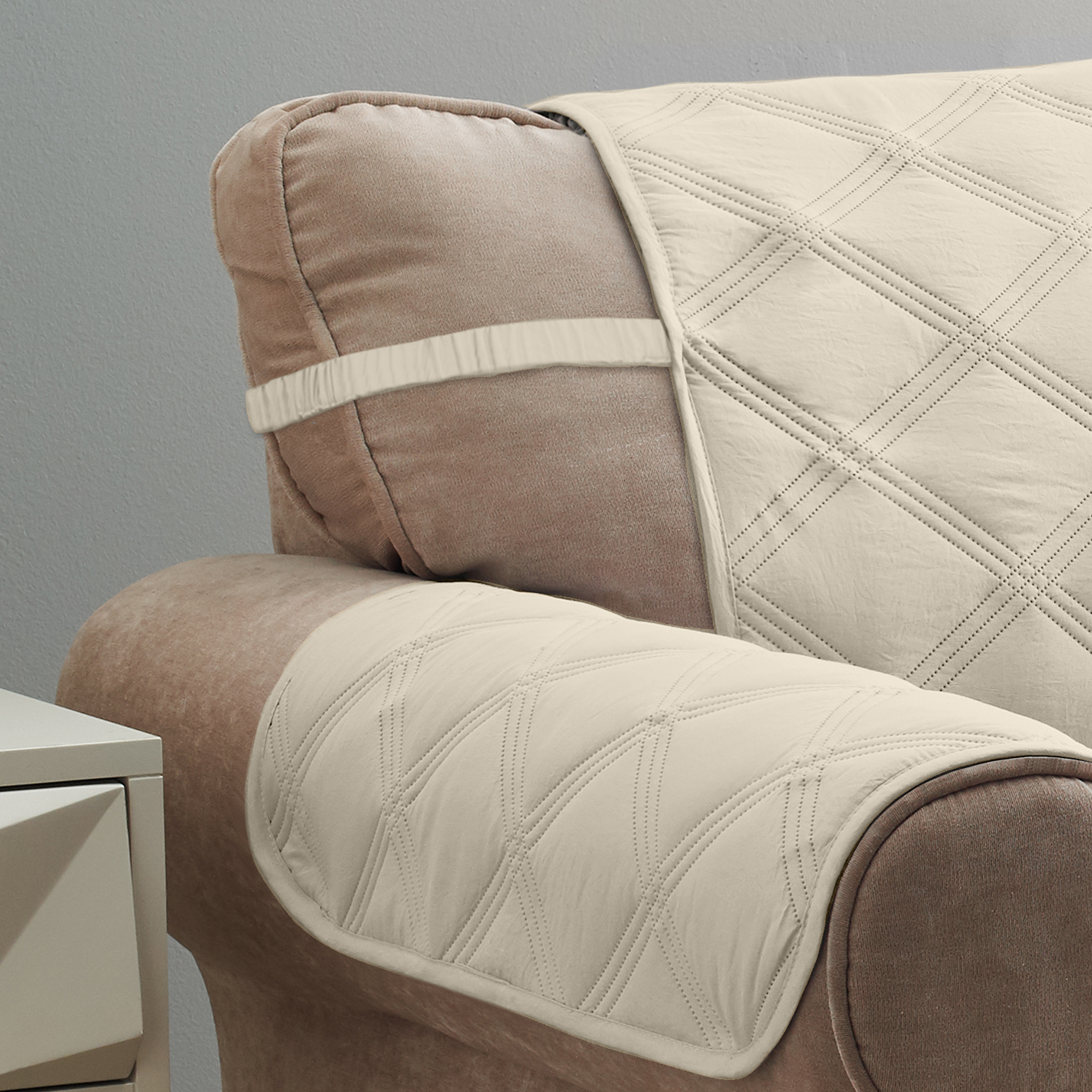Innovative Textile Solutions 1-piece Hampton Diamond Secure Fit Sofa Furniture Cover, Sand - image 3 of 11