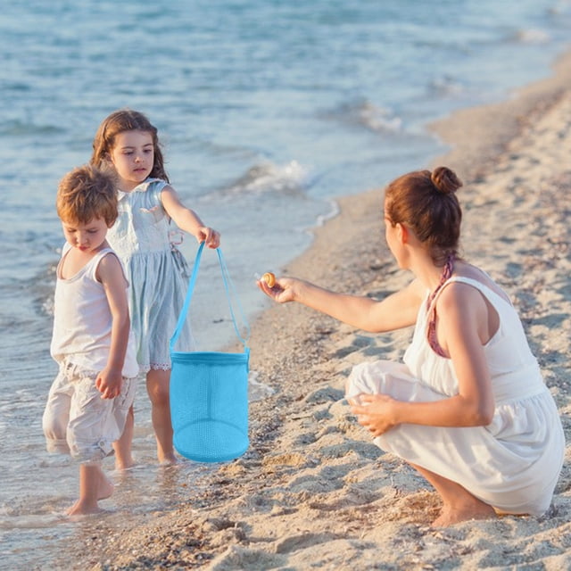 Sac Filet pour Enfants Sac de Rangement pour Jouets de Plage, Outils de Creusement de Sable Sac de Rangement Divers Seau de Rangement, Sac de Collecte de Récolte, (Bleu)