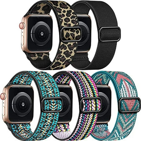 Ouwegaga 5 Pack Stretchy Nylon Solo Loop Band for Apple Watch Band 40mm 38mm 41mm for Women Men, Adjustable Elastic Braided Straps for iWatch Series SE 9 8 7 6 5 4 3 2 1