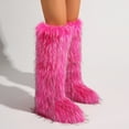 thumbnail image 3 of Women's Winter Solid Color Fluffy Faux Fur Knee High Snow Boots Girls's Outdoor Plush Warm Furry Long Boots Big Size, 3 of 5