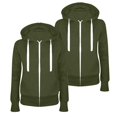 thumbnail image 2 of BiZtdJrK Zip Up Hoodie Women 2 Pack, 2025 Fall Long Sleeve Hooded Coats Solid Color Casual Sweatshirt Jackets with Pockets Going Out Tops Back to College Sales Army Green XXL, 2 of 3