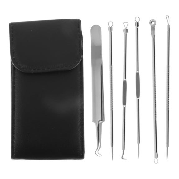 Unique Bargains Regular Pimple Extractor Tool Kit Textured Grip Silver Tone