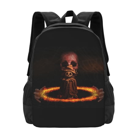 DouZhe Lightweight Backpack, Travel Outdoor Hiking Bag School Bookbag Casual Daypack Scarecrow Skull Fire Prints Backpacks for Women Men