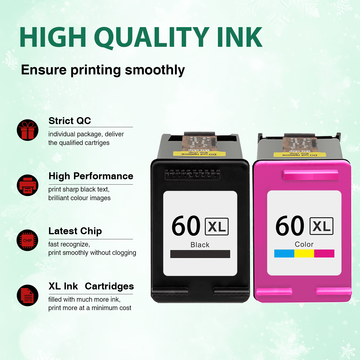 60XL Ink Cartridge Compatible for HP 60 Ink Cartridge Combo Pack for HP Ink 60 for Envy 100 110 Printer (Black, Tri-Color)