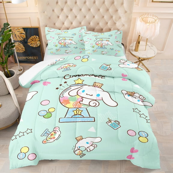 Cinnamoroll 3-Pieces Cartoons Green Comforter Bedding Sets, Twin