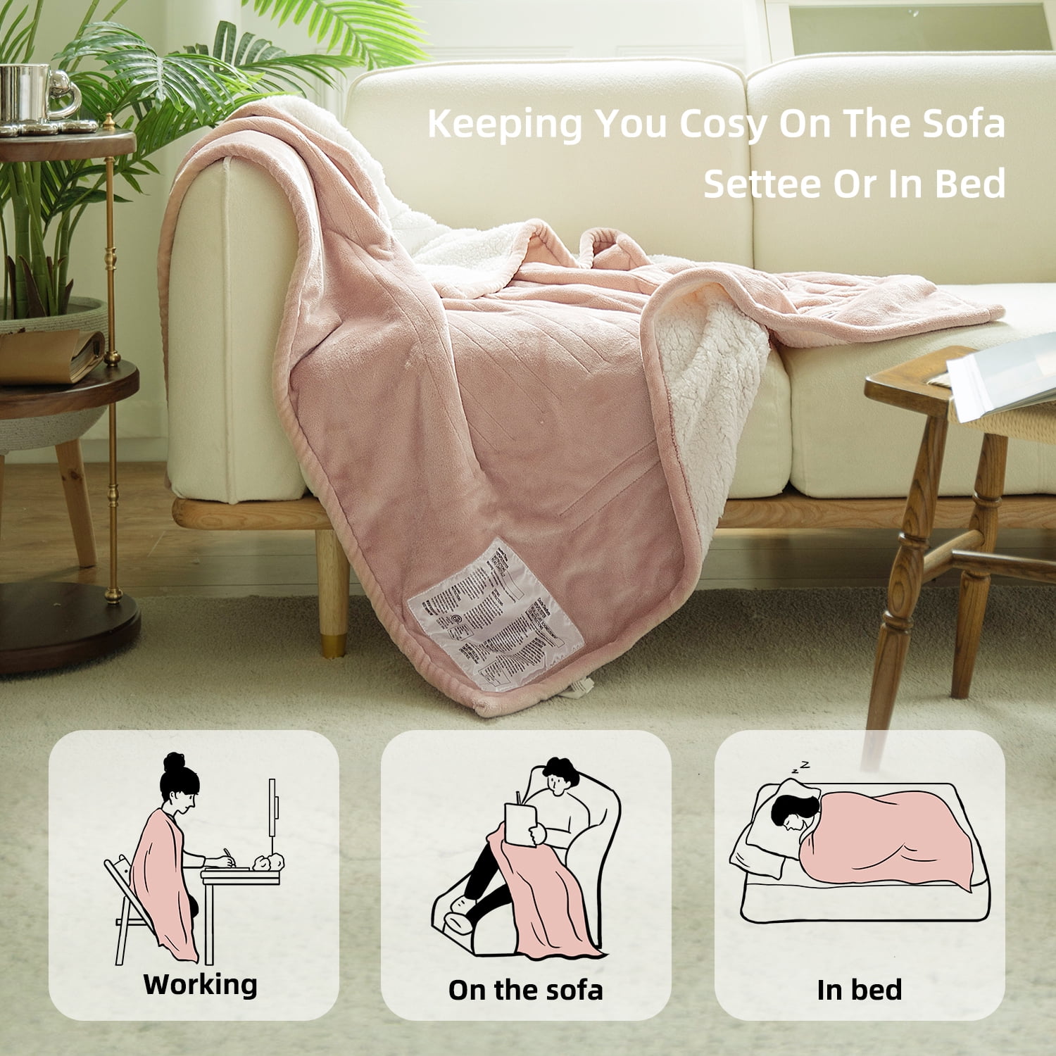 GOTCOZY Heated Blanket Electric Throw 50''X60'' with 4 Heating Level & 3 Hour Auto Off,Machine Washable - Rose Dust