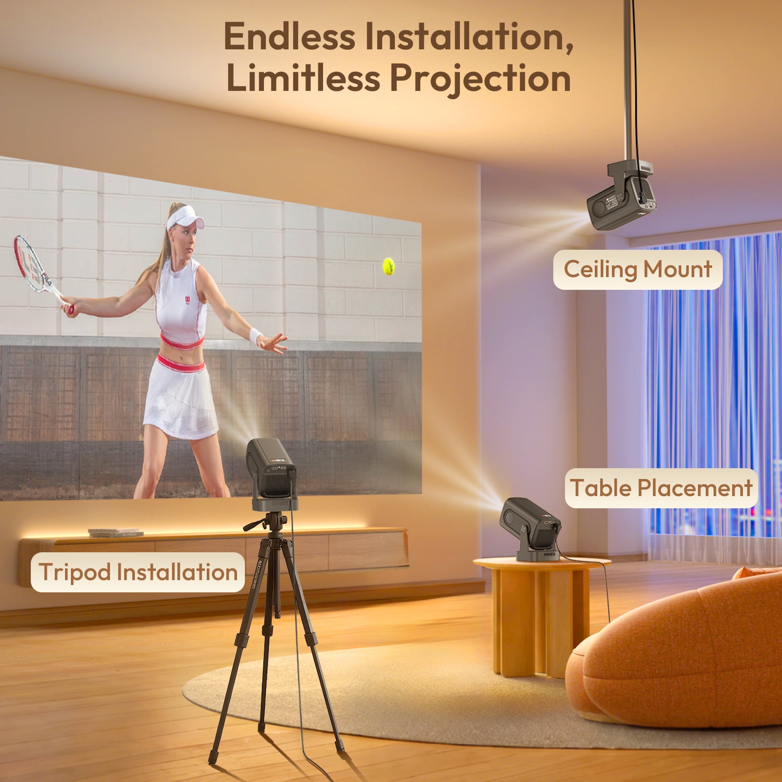 XGODY Gimbal 5 Pro Wifi, 5G, Bluetooth Mini Projector, 1080P/4K, LCD, with Accessories, Black, 1 Count