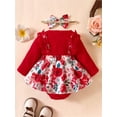 thumbnail image 3 of Bagilaanoe Newborn Baby Girl Rompers Dress Flower Print Long Sleeve Bodysuits + Hairband 3M 6M 9M 12M Infant Lace Patchwork A-line Dresses, 3 of 9