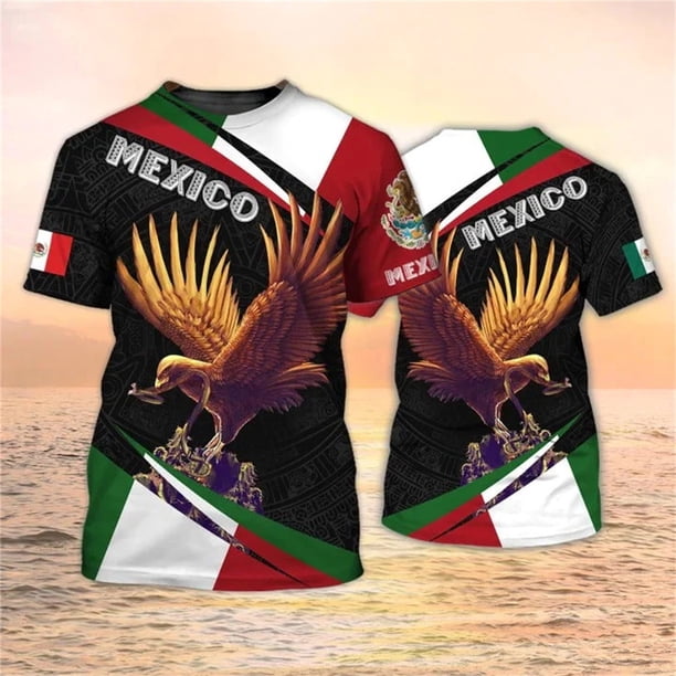 Camiseta De Hombre Con Estampado De Bandera Mexicana 3D Patrón De Moda Gran Tamaño De Manga Corta Casual O-Cuello Callejera