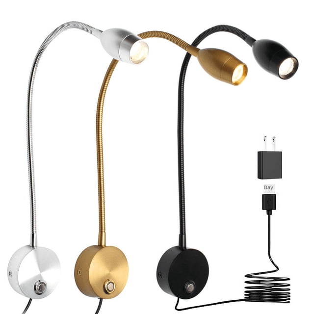 Lámpara de cabecera con manguera de lectura y atenuación de tres colores con toque LED