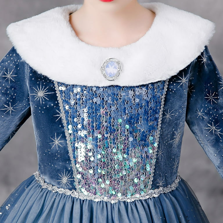 sachin and babi light blue dress HAWEE Snow Princess Costume Girls Halloween Cosplay Fancy Dress Queen  Christmas Birthday Party Dress 3-8Y