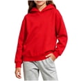 thumbnail image 2 of Kids Solid Color Casual Hoodies Fall Winter Long Sleeve Pullover Hooded Sweatshirts Boys Girls Comfy Loose Thin Outerwear Tops Red 5-6 Years, 2 of 7