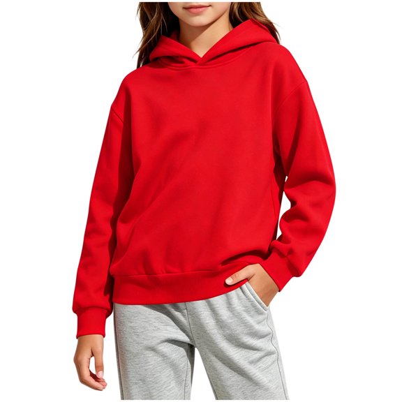 Ohufall 2-14T Sweatshirt for Girls Boys Hooded Solid Color Long Sleeve Basic Tops Pullover Thin Loose Casual Sweatshirts for Kids