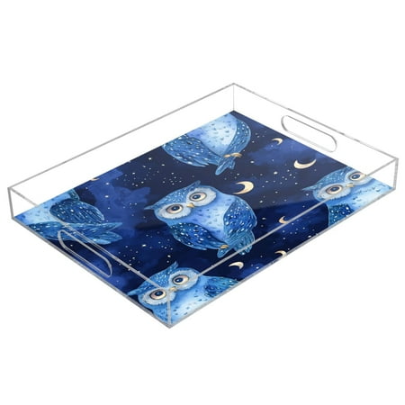 

Acrylic Tray 15.7*11.8*1.9 Inch Transparent Tray Food Tray Tea Cup Tray Serving Trays Cosmetics Storage Kitchen Table Bathroom Sundry Storage Dark Blue Owl