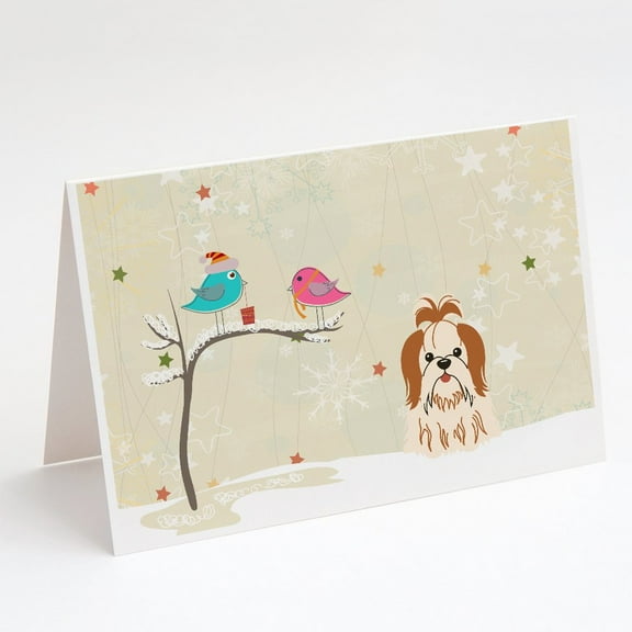 Christmas Presents between Friends Shih Tzu - Red and White Greeting Cards and Envelopes Pack of 8