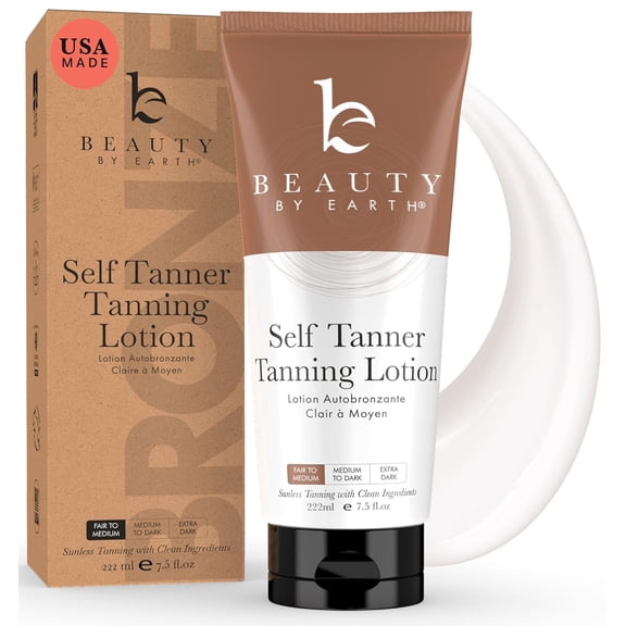 Beauty by Earth Self Tanner Tanning Lotion - Fair to Medium Fake Tan Self Tanning Lotion for Body, Gradual Tanning Lotion Self Tanner for Natural Looking Self Tan, Sunless Tanner Tan Lotion