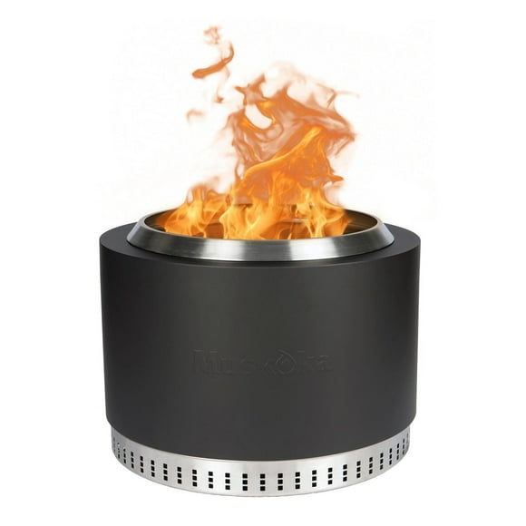 Foyer à bois sans fumée en acier noir/acier inoxydable de 25 po Muskoka avec couvercle, tisonnier et housse protectrice