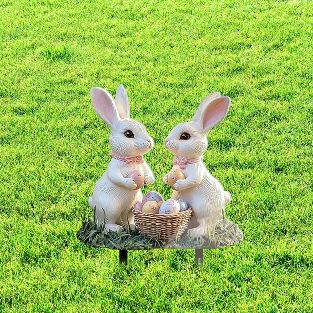 Estaca de letrero de patio de animales con conejos de jardín de Pascua, regalo 2D, decorativo, accesorios de patio decoración de Pascua para el patio