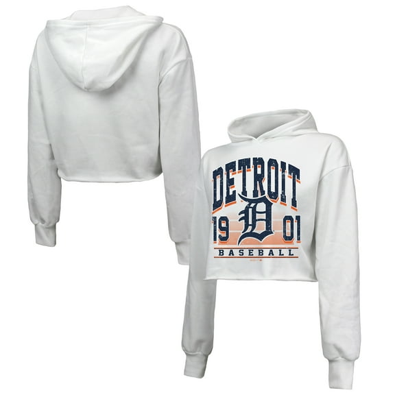 Women's Majestic Threads White Detroit Tigers Cropped Have A Field Day Tri-Blend Hoodie