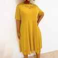 thumbnail image 4 of Odeerbi Summer 2025 Casual Dresses for Women Fashion Solid Burnt Flower Hollow Short Sleeve Round Neck Maxi Loose Dress Yellow, 4 of 7