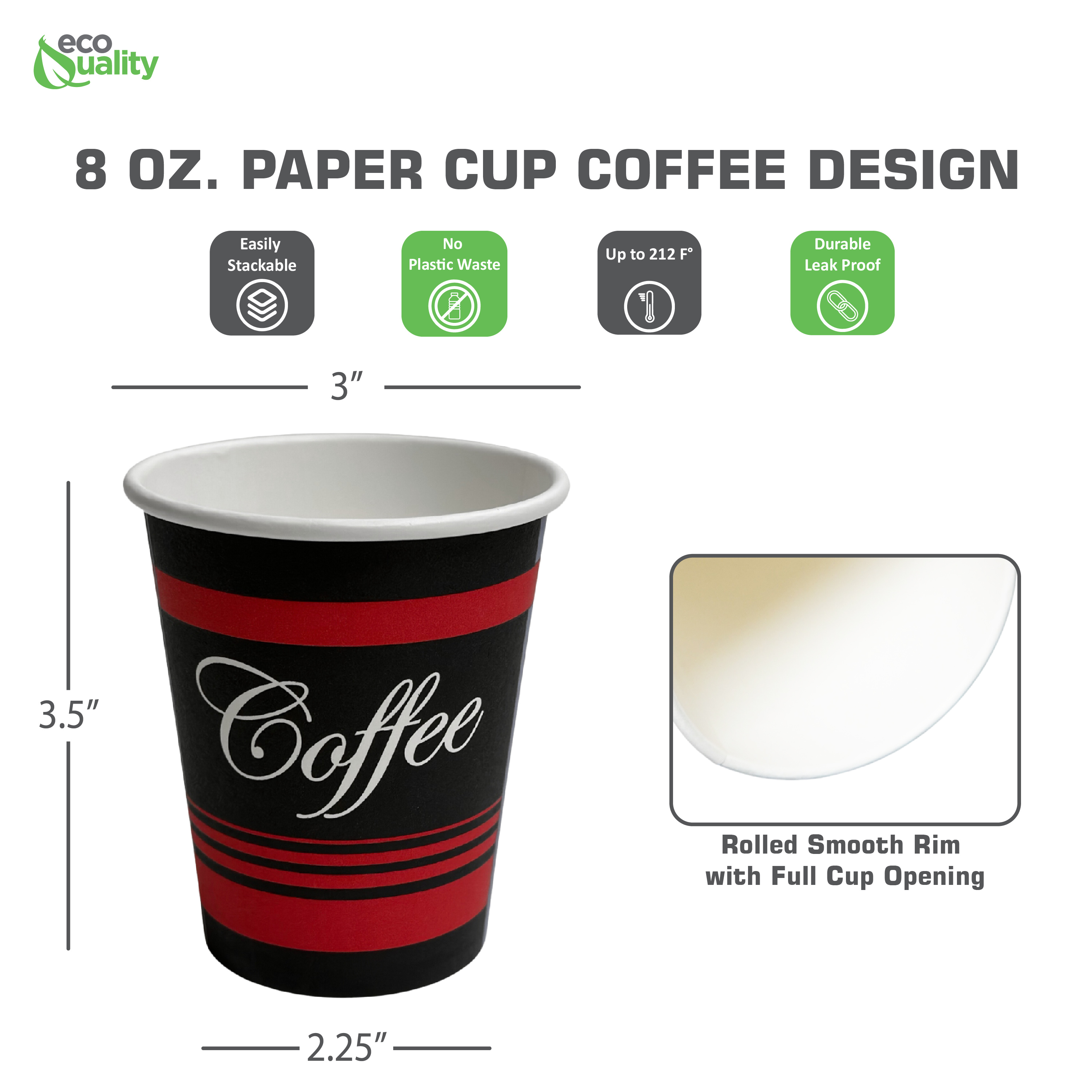 100 Pack] 8oz White Paper Coffee Cups - Disposable Paper Cups - Hot Drink,  Tea, Coffee, Cappuccino, Hot Chocolate, Chai, Chai Latte, Hot Cup, Office,  Restaurants, Breakrooms by EcoQuality 