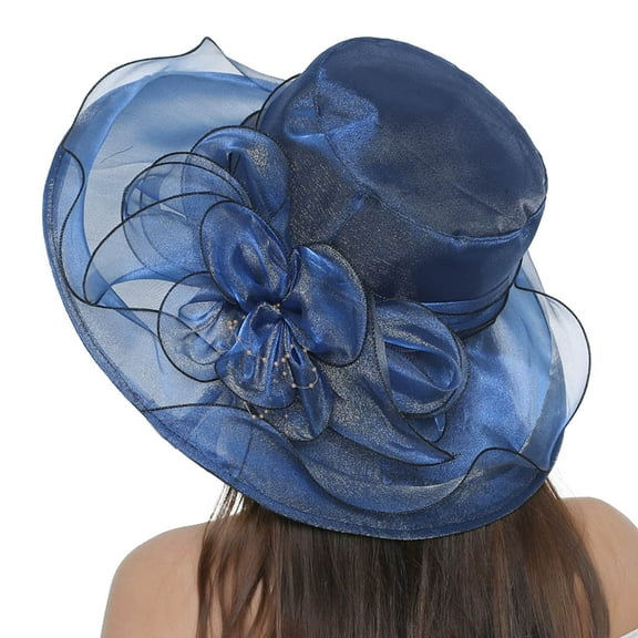 WCJM FemaleWomen's Vintage Floral Mesh Sun Hat Beach Sun Hat With Sun Blue