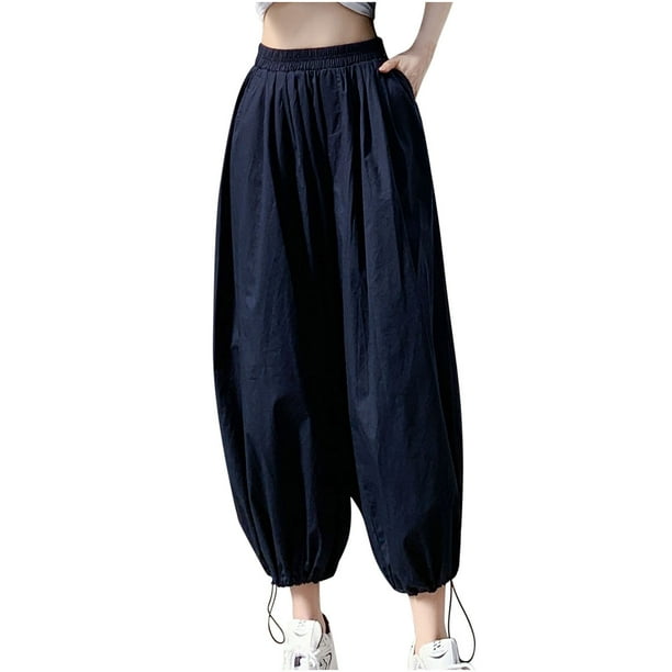 Simple Moderne Relaxed Fit Harem Capri Pants with Maxi Pockets