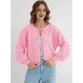 thumbnail image 3 of Bow-Knot Cardigan Sweaters for Women Trendy 2025 Fall Winter Open Front Long Sleeve Button Down Cropped Lady Jacket Pink M, 3 of 5